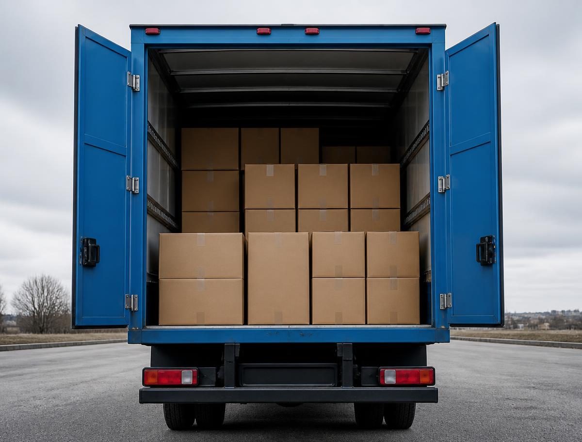 Camion de déménagement chargé de cartons